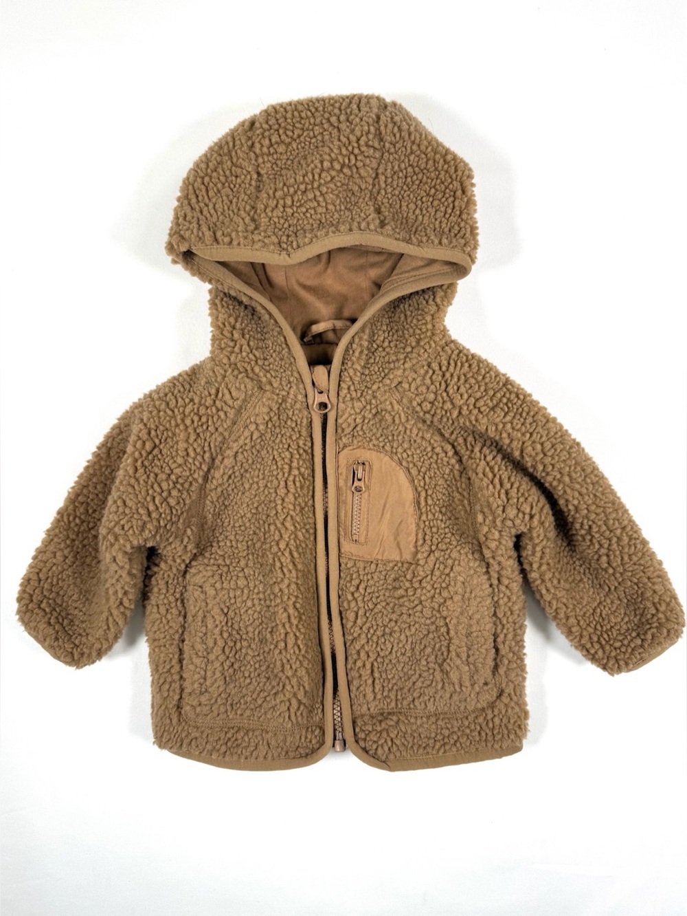 PRIMARK Baby Teddy Fleece Hooded Jacket Tan Brown Sherpa Zip‎ Up 3-6M